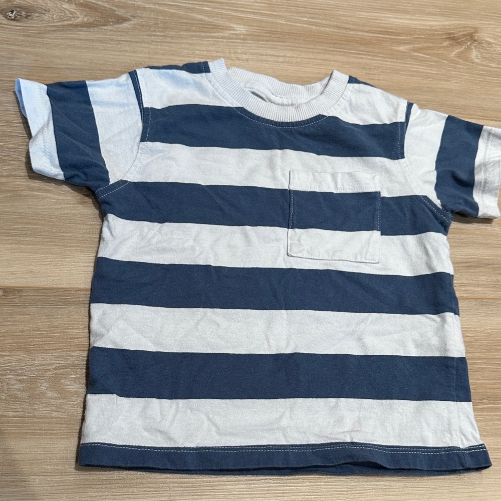 Zara Kids Navy and White Striped Tee